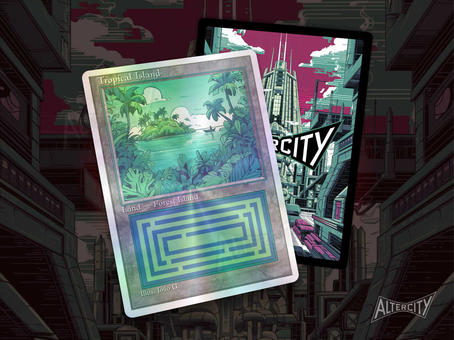 Tropical Island (v1) - Dual Land Old School Retro Frame Alter - Mtg Custom Cards, Commander, Edh and cEDH High Quality Altered Proxies