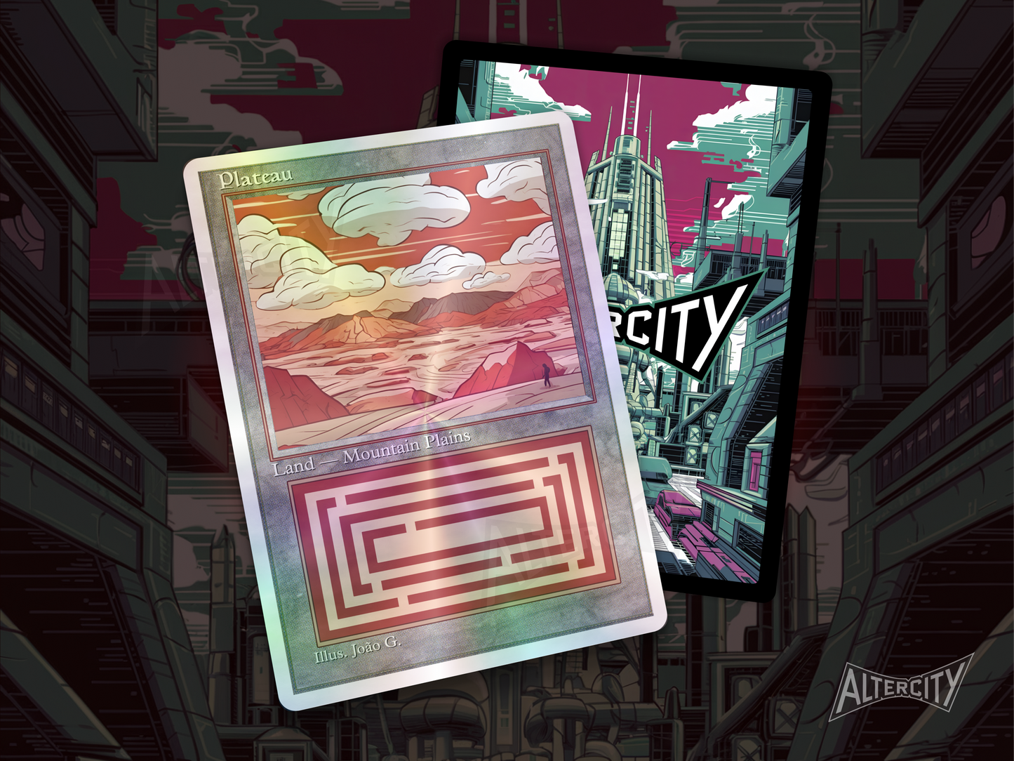 Plateau (v1) - Dual Land Old School Retro Frame Alter - Mtg Custom Cards, Commander, Edh and cEDH High Quality Altered Proxies