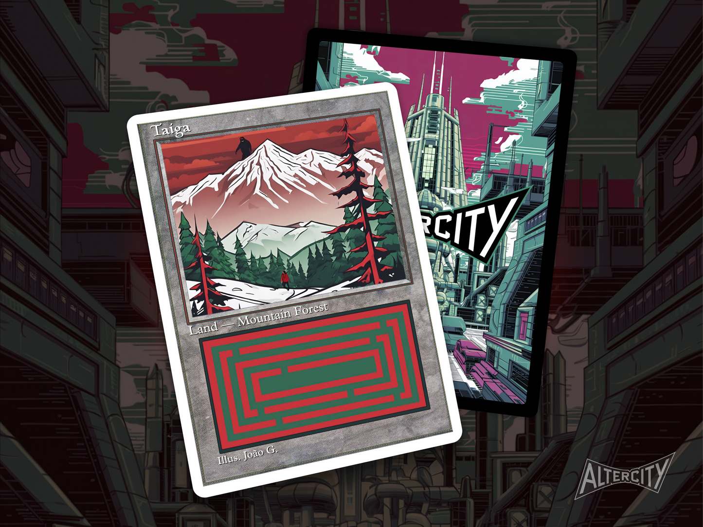 Taiga (v1) - Dual Land Old School Retro Frame Alter - Mtg Custom Cards, Commander, Edh and cEDH High Quality Altered Cards