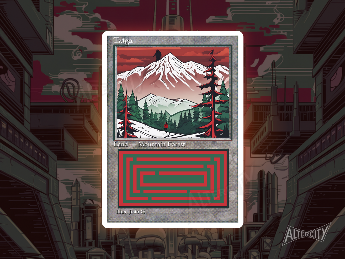 Taiga (v1) - Dual Land Old School Retro Frame Alter - Mtg Custom Cards, Commander, Edh and cEDH High Quality Altered Cards