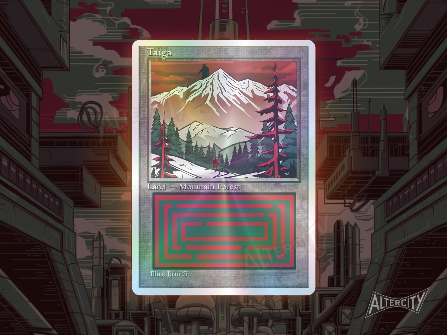 Taiga (v1) - Dual Land Old School Retro Frame Alter - Mtg Custom Cards, Commander, Edh and cEDH High Quality Altered Cards