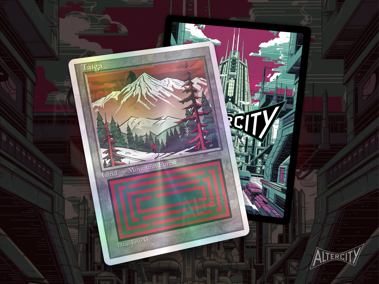 Taiga (v1) - Dual Land Old School Retro Frame Alter - Mtg Custom Cards, Commander, Edh and cEDH High Quality Altered Cards