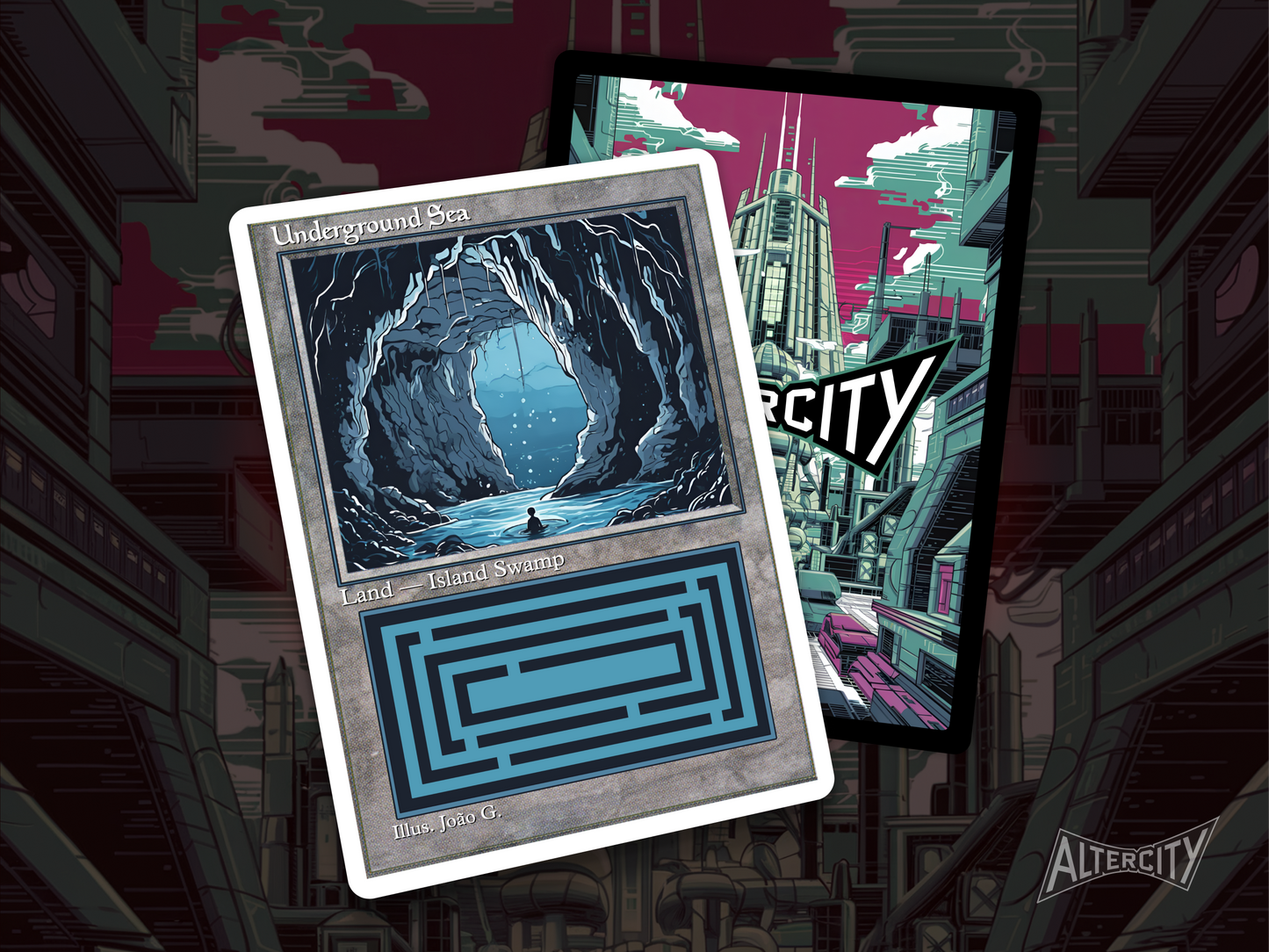 Underground Sea (v1) - Dual Land Old School Retro Frame Alter - Mtg Custom Cards, Commander, Edh and cEDH High Quality Altered Proxies