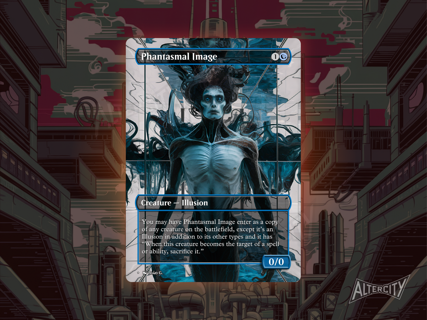 Phantasmal Image proxy with glowing blue altered art of a mystical duplicate shimmering in mist.