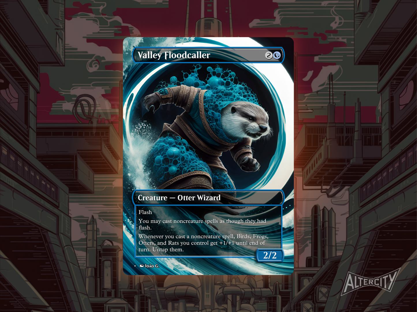 Valley Floodcaller proxy with blue altered art of a powerful elemental summoning waves.
