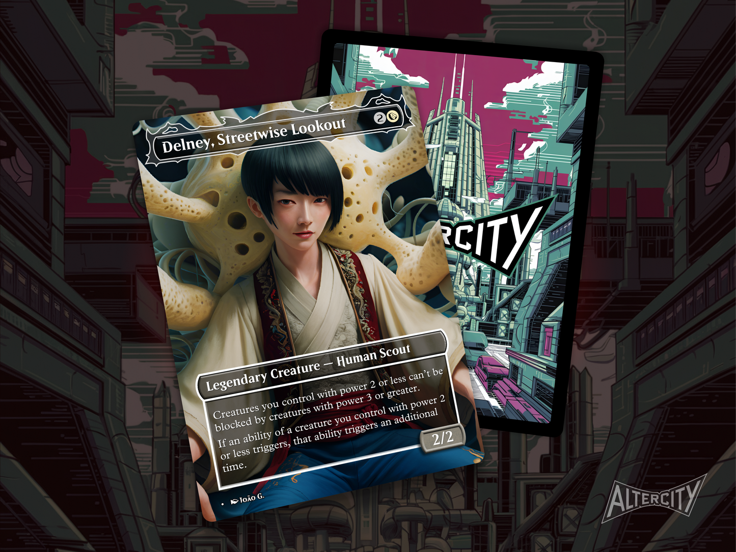Delney, Streetwise Lookout (v1) - Full Art Borderless Alter - MTG Custom Cards, Commander, Edh and Cedh High Quality Alters