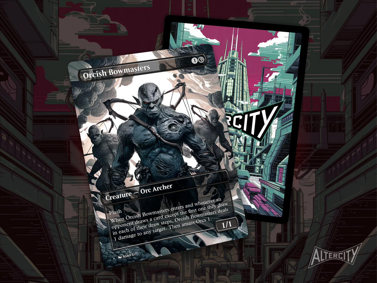 High-quality Magic proxy card featuring full-art design of fierce orc warriors ready to strike.