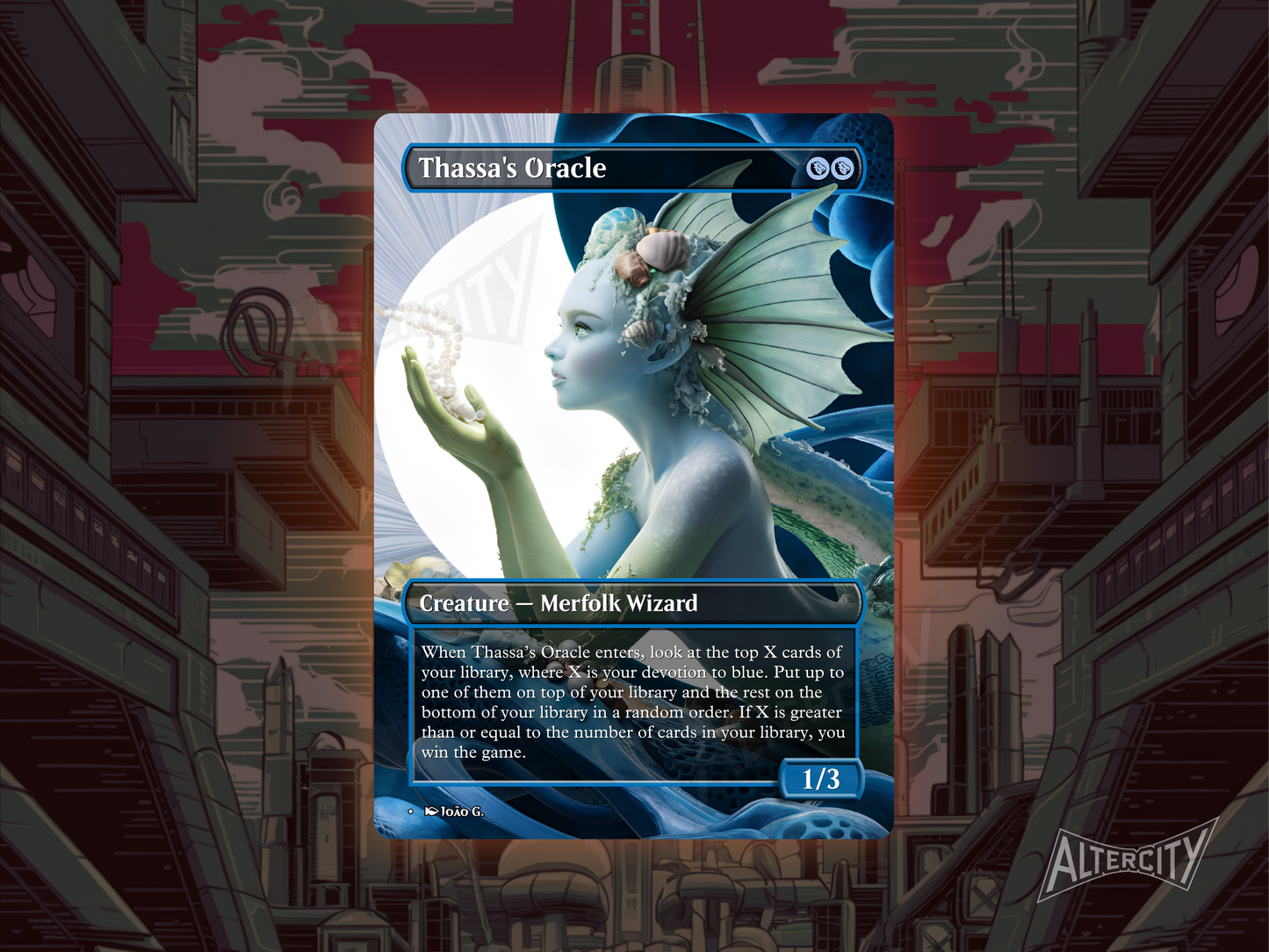 Thassa’s Oracle proxy with serene blue altered art of a mystical sea deity gazing into the future.