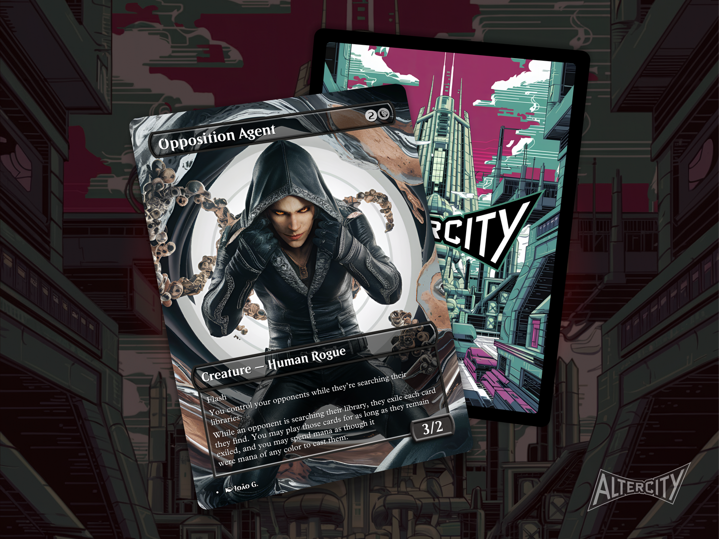 High-quality Magic proxy card featuring full-art design of a masked figure manipulating from the dark.