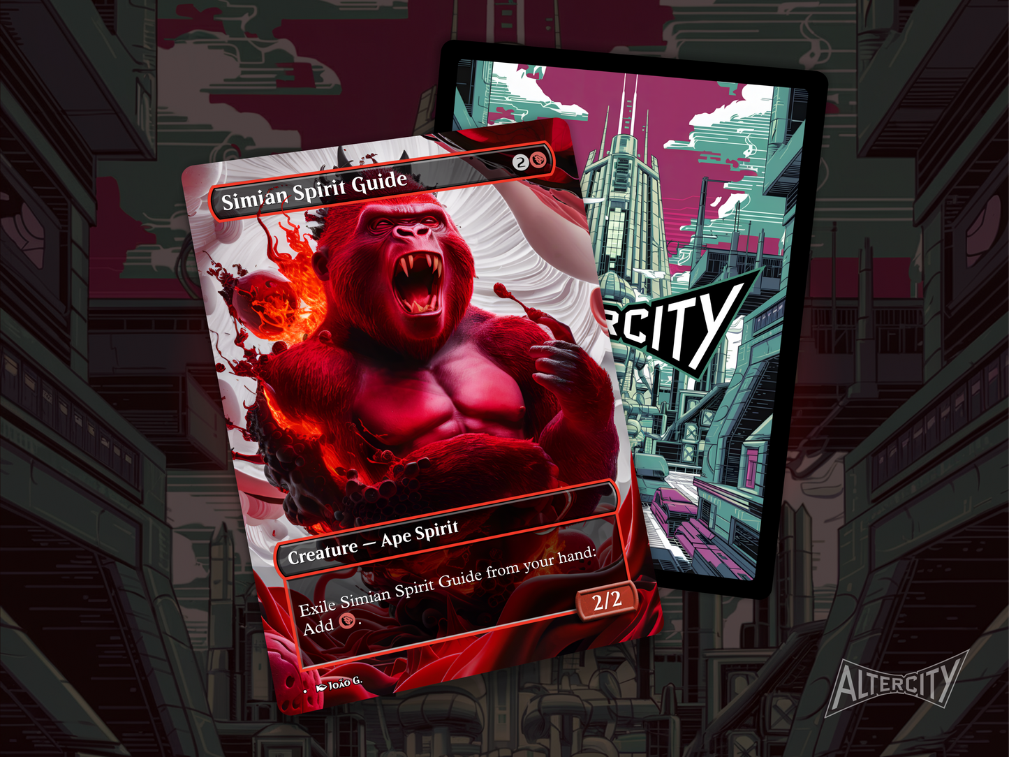 High-quality Magic proxy card featuring full-art design of a mystical simian channeling red mana.