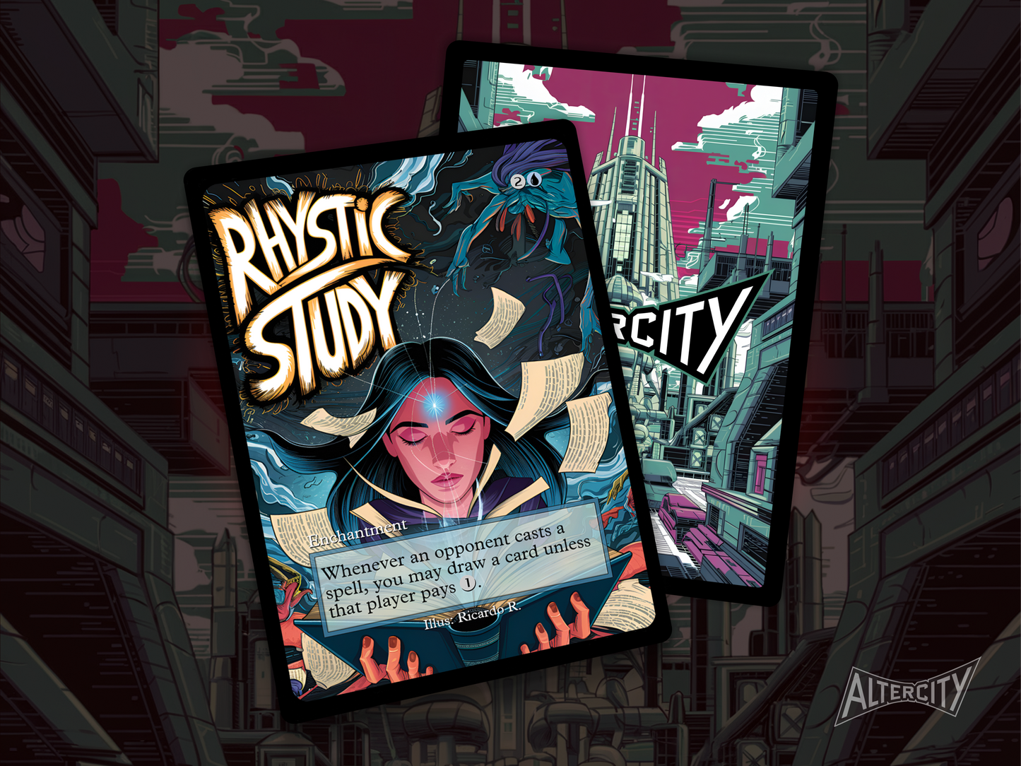 Rhystic Study (v2) - MTG Custom Cards, Commander alternate art - Magic MTG Alters Full Art
