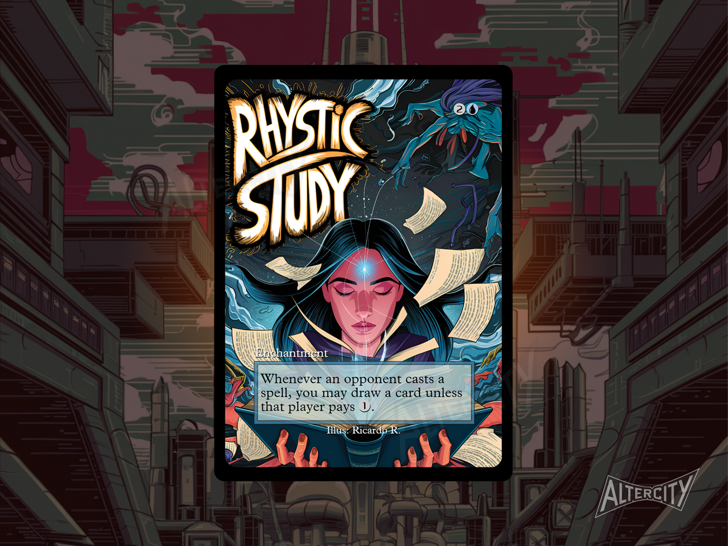 Rhystic Study (v2) - MTG Custom Cards, Commander alternate art - Magic MTG Alters Full Art