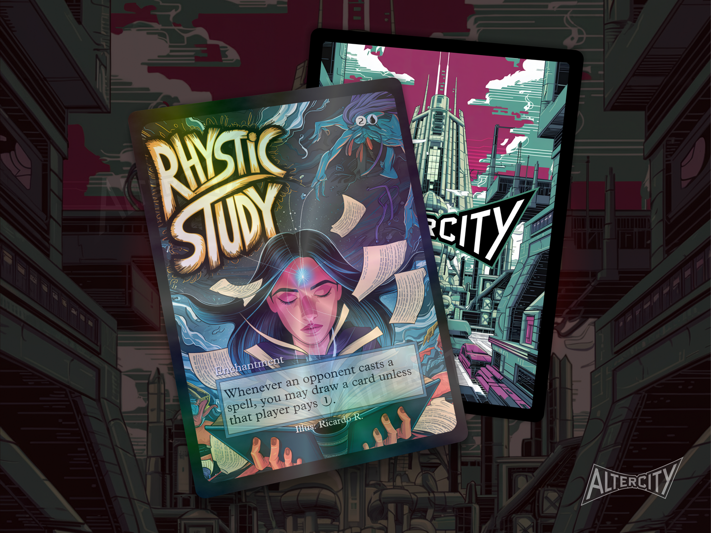 Rhystic Study (v2) - MTG Custom Cards, Commander alternate art - Magic MTG Alters Full Art