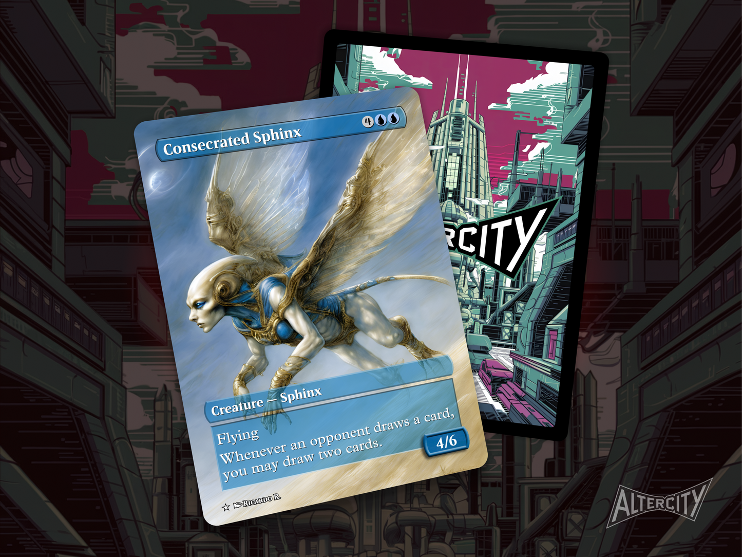 Consecrated Sphinx - Full Art Borderless - MTG Custom Cards, Commander, Edh and Cedh High Quality Altered Proxies