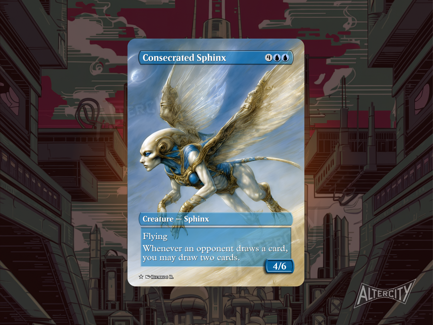 Consecrated Sphinx - Full Art Borderless - MTG Custom Cards, Commander, Edh and Cedh High Quality Altered Proxies