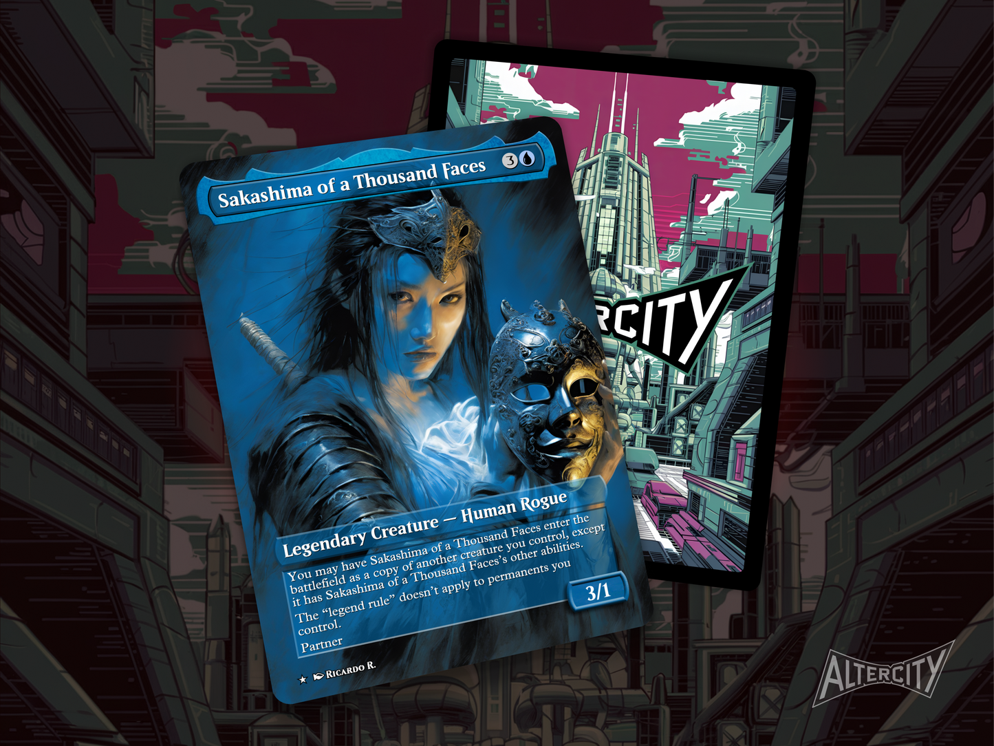 Sakashima of a Thousand Faces (v2) - Full Art Borderless Alter - MTG Custom Cards, Commander, Edh and Cedh High Quality Altered Proxies