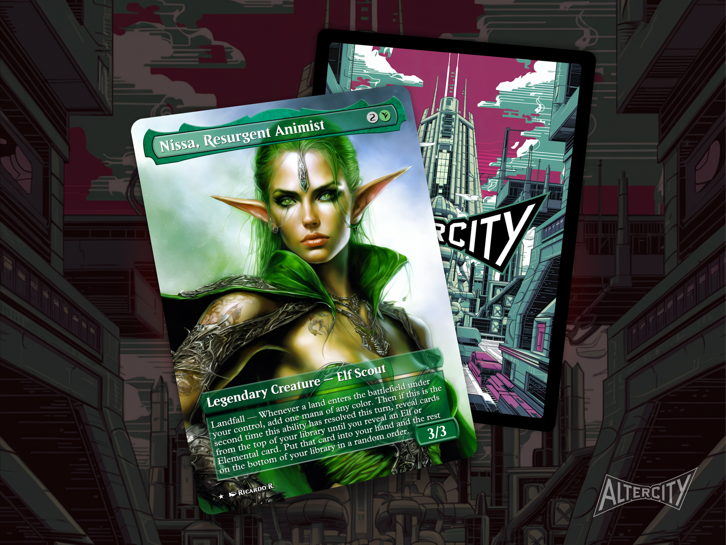 Nissa, Resurgent Animist - MTG Custom Cards , Commander alternate art - Magic MTG Alters Full