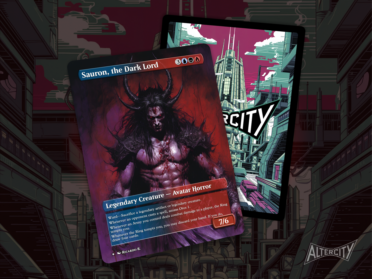 Sauron, the Dark Lord - Full Art Borderless - MTG Custom Cards, Commander, Edh and Cedh High Quality Altered Proxies