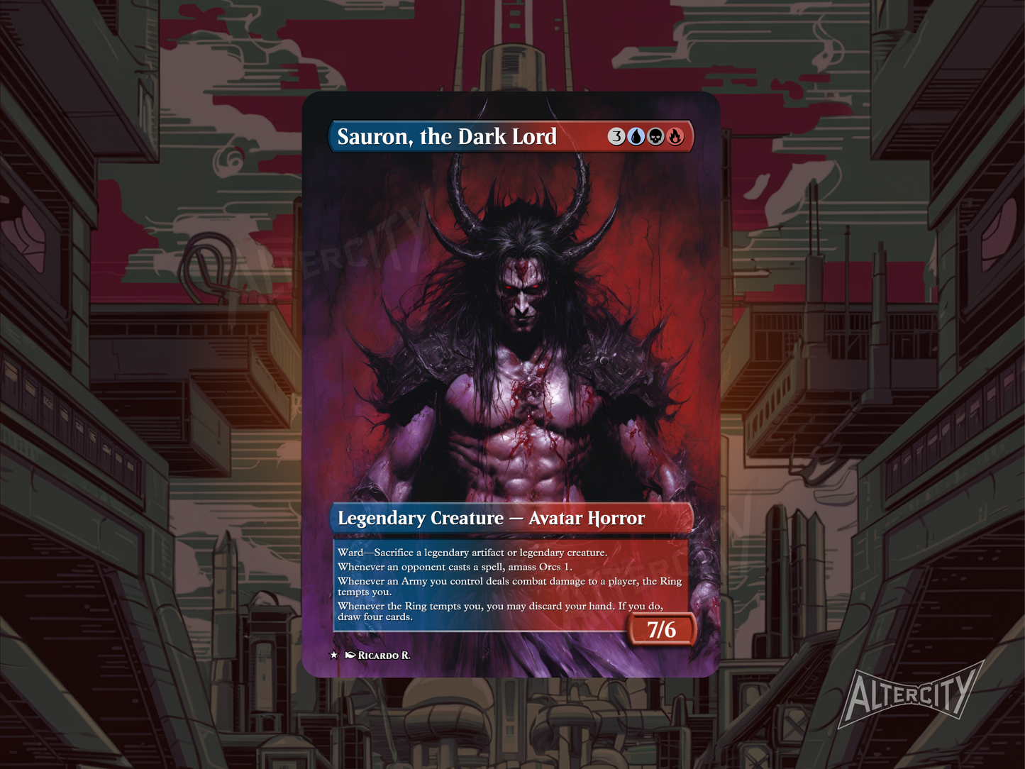Sauron, the Dark Lord - Full Art Borderless - MTG Custom Cards, Commander, Edh and Cedh High Quality Altered Proxies