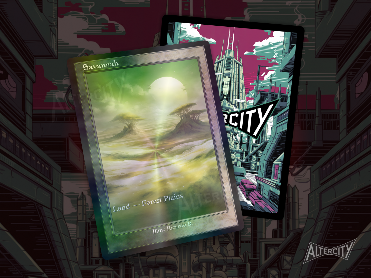 Savannah (v2) - Dual Land Old School Retro Frame Alter - Mtg Custom Cards, Commander, Edh and cEDH High Quality Altered Proxies