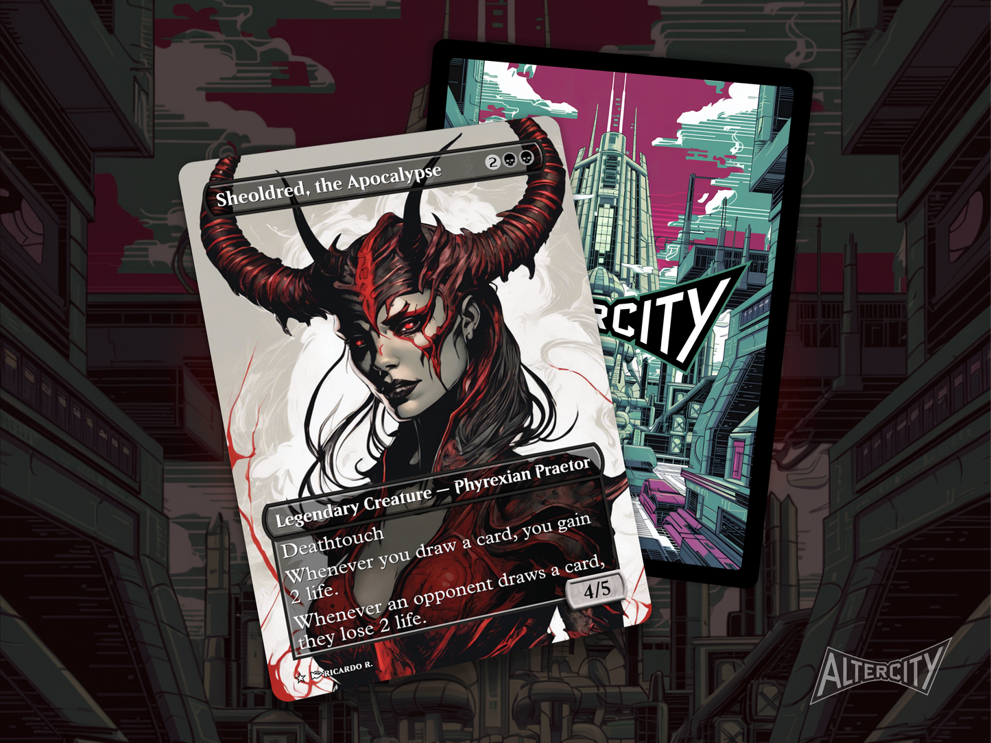 Sheoldred, the Apocalypse (v2) - MTG Custom Cards , Commander alternate art - Magic MTG Alters Full Art