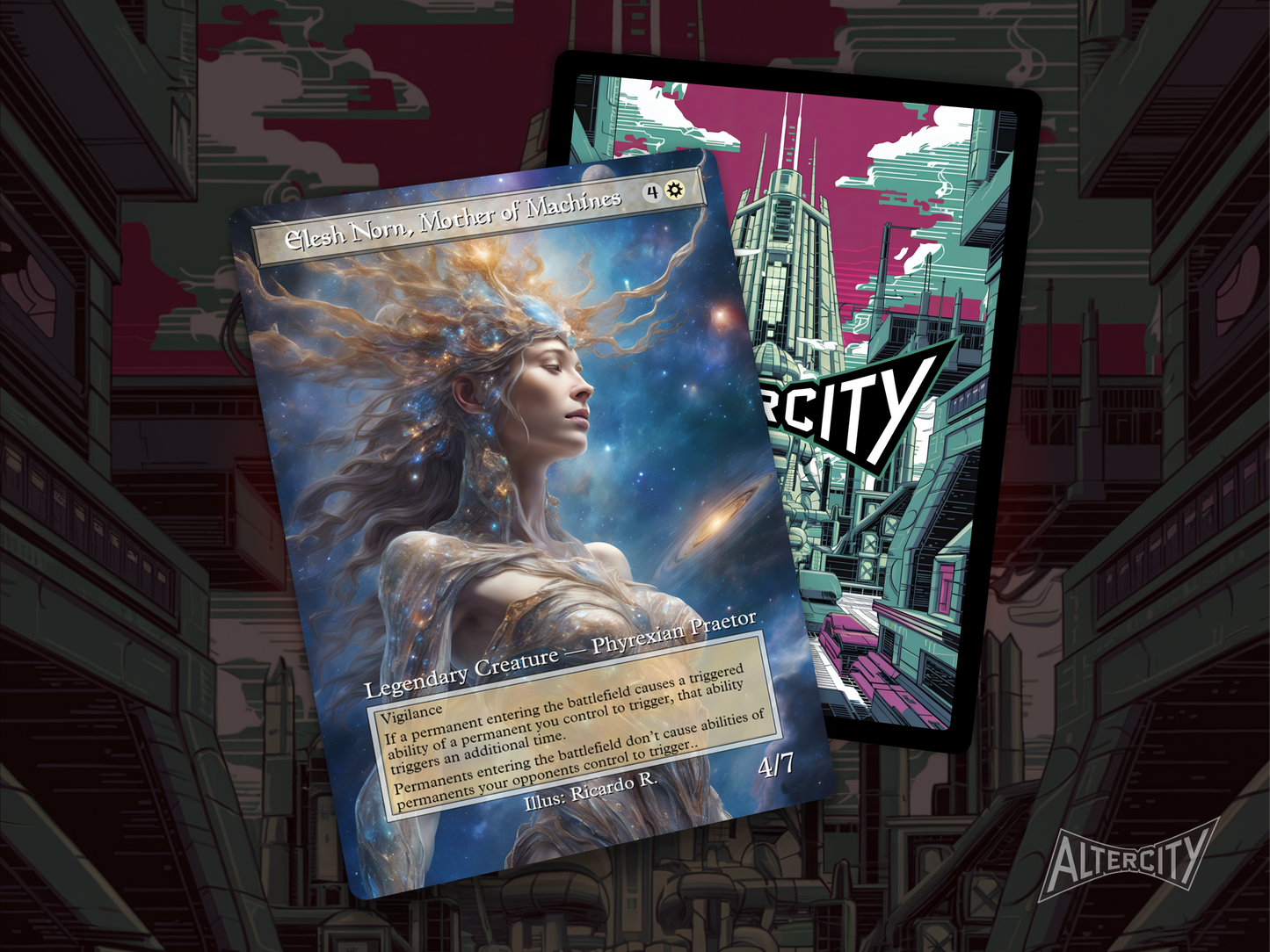 Elesh Norn, Mother of Machines (v2) - MTG Custom Cards , Commander alternate art - Magic MTG Alters Full Art