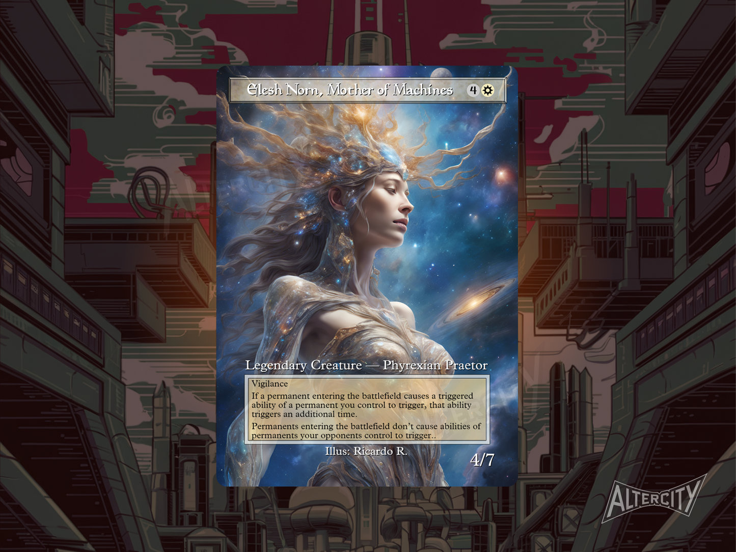 Elesh Norn, Mother of Machines (v2) - MTG Custom Cards , Commander alternate art - Magic MTG Alters Full Art