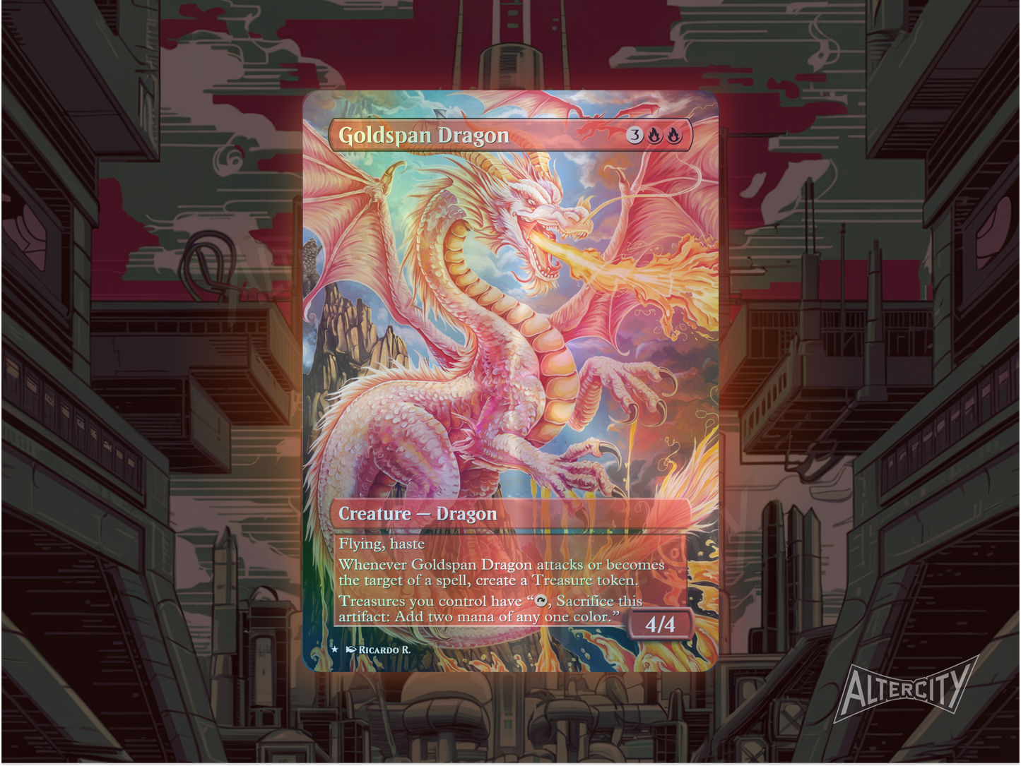 Goldspan Dragon - Full Art Borderless - MTG Custom Cards, Commander, Edh and Cedh High Quality Alters