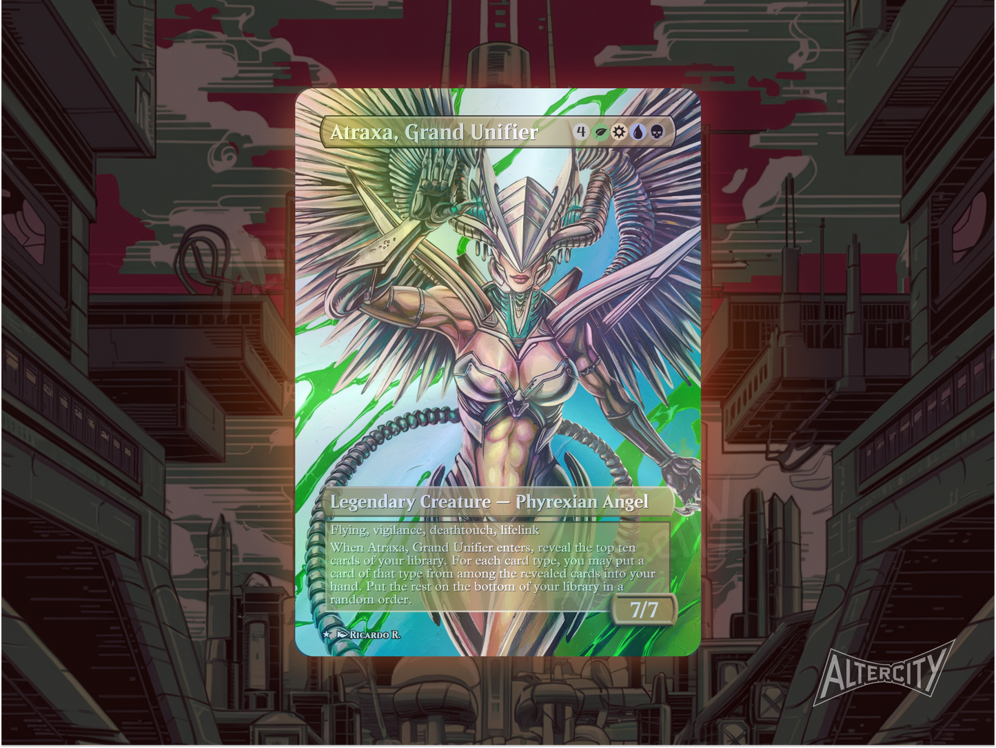 Atraxa, Grand Unifier - Full Art Borderless - MTG Custom Cards, Commander, Edh and Cedh High Quality Alters