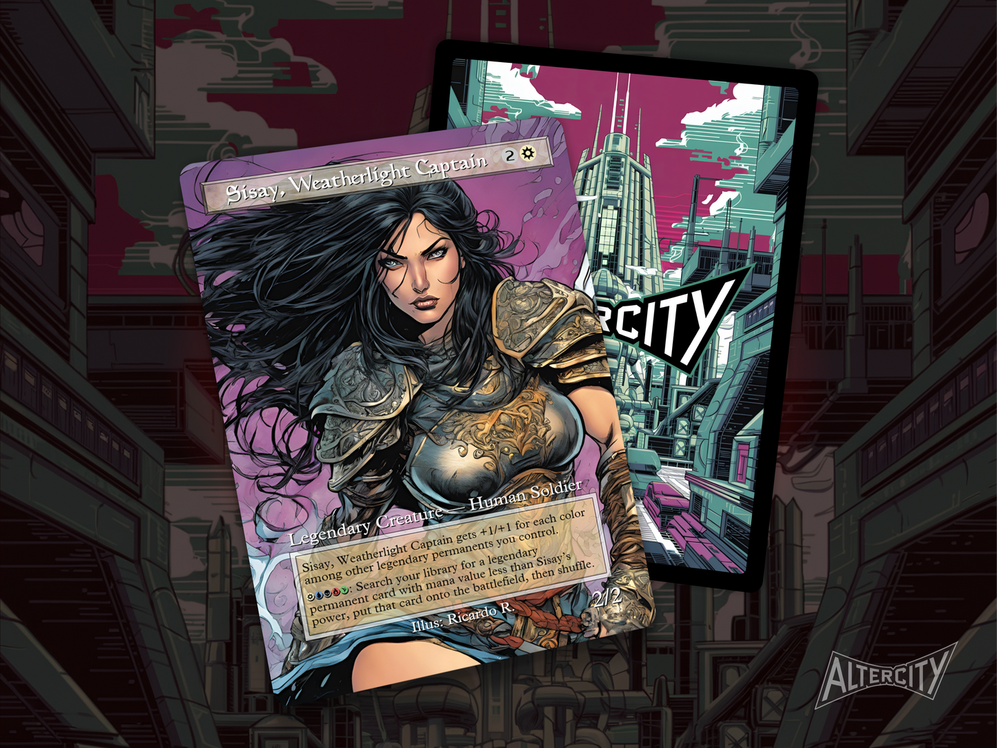 High-quality Magic proxy of Sisay, Weatherlight Captain featuring vibrant altered artwork and legendary synergy.