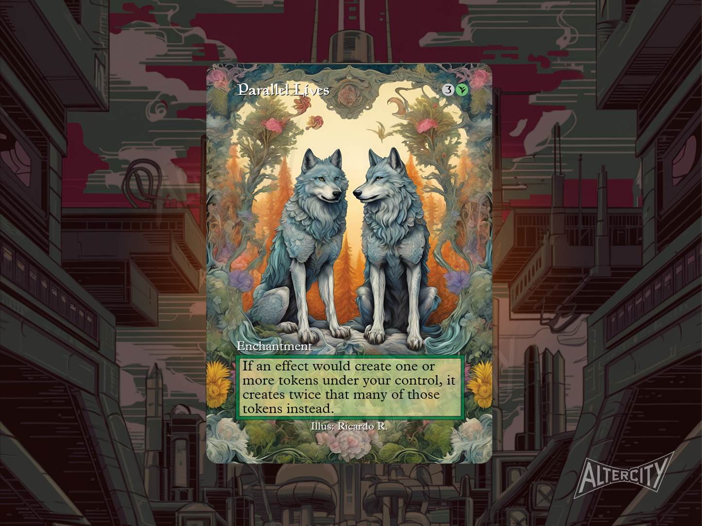 Custom Parallel Lives MTG proxy with vibrant full-art design for token doubling effect.