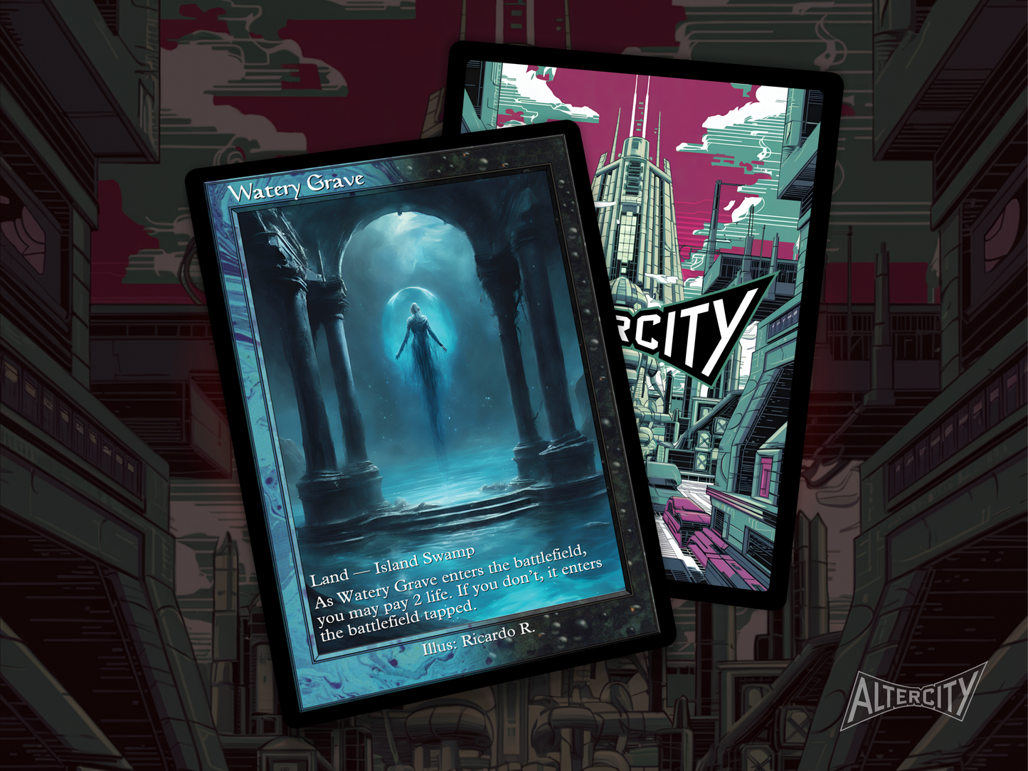 Watery Grave (v2) - MTG Custom Cards, Commander alternate art - Magic MTG Alters Full Art