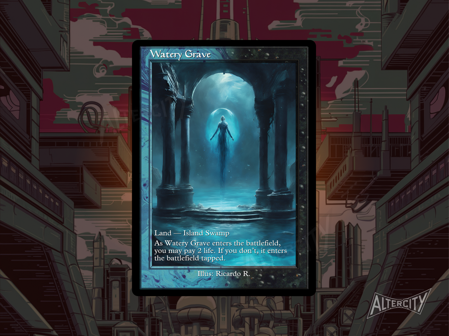 Watery Grave (v2) - MTG Custom Cards, Commander alternate art - Magic MTG Alters Full Art