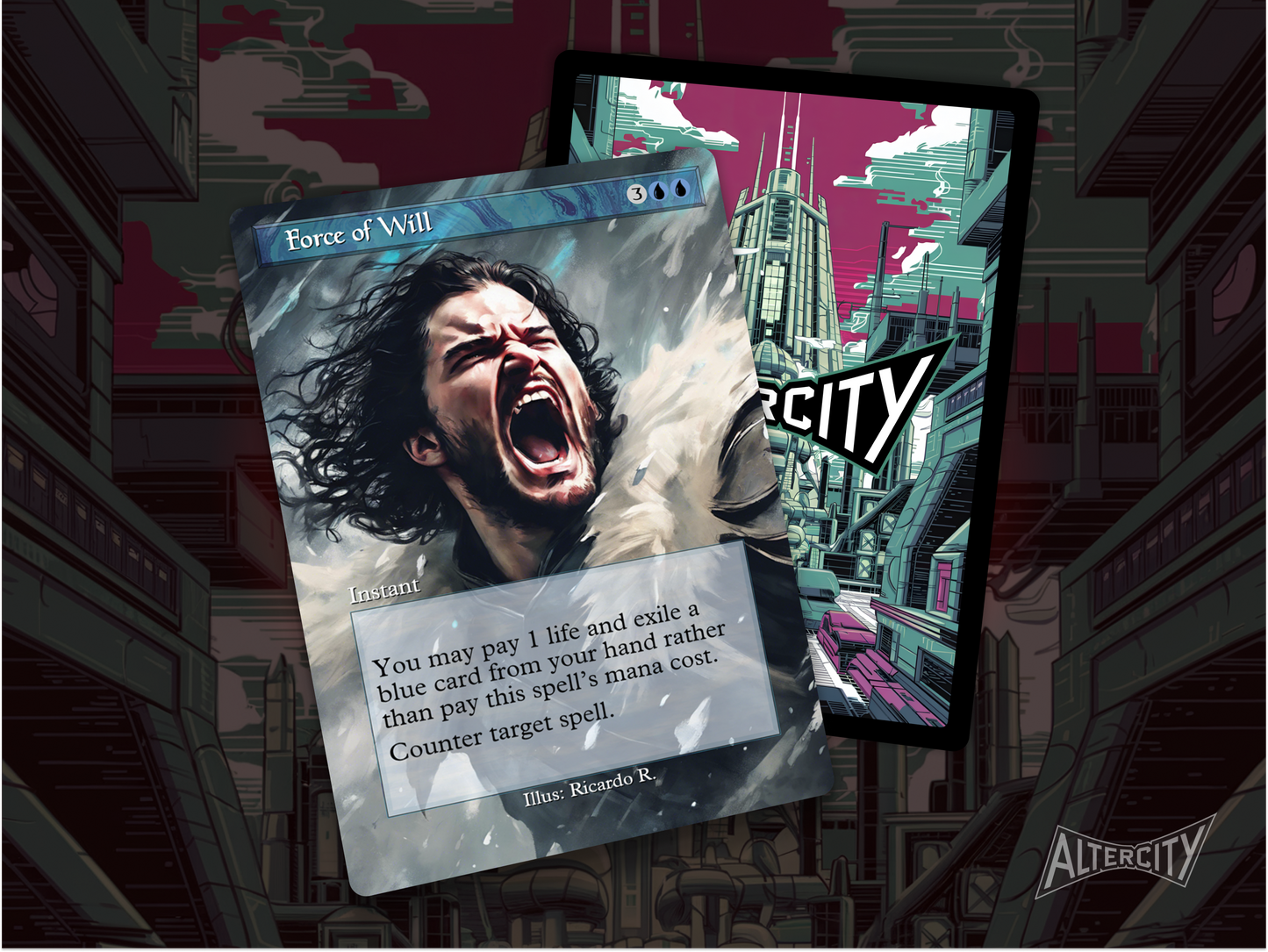 High-resolution Magic proxy of Force of Will featuring heroic winter-themed art.
