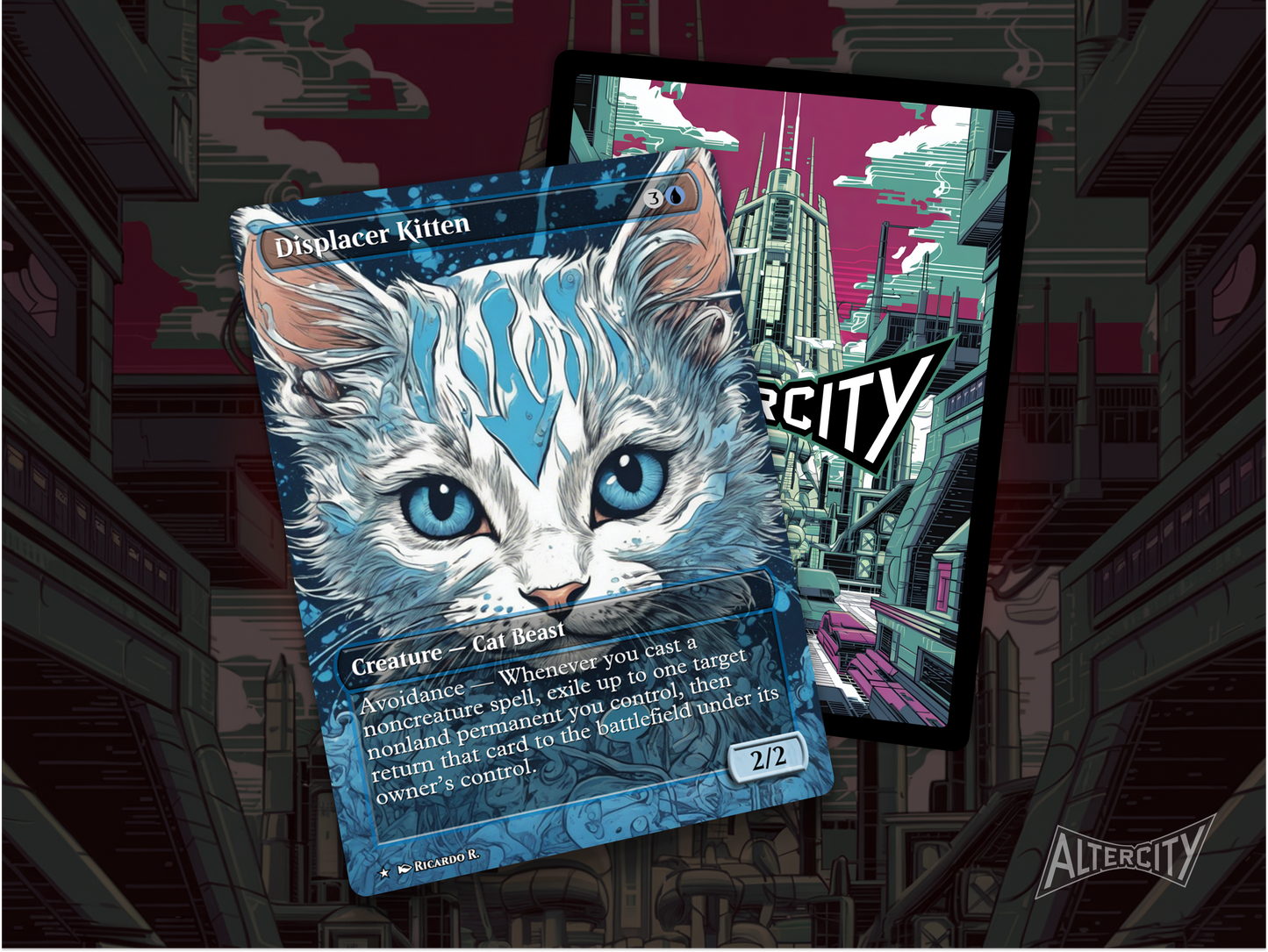 High-resolution Magic proxy of Displacer Kitten for blink and combo Commander decks.