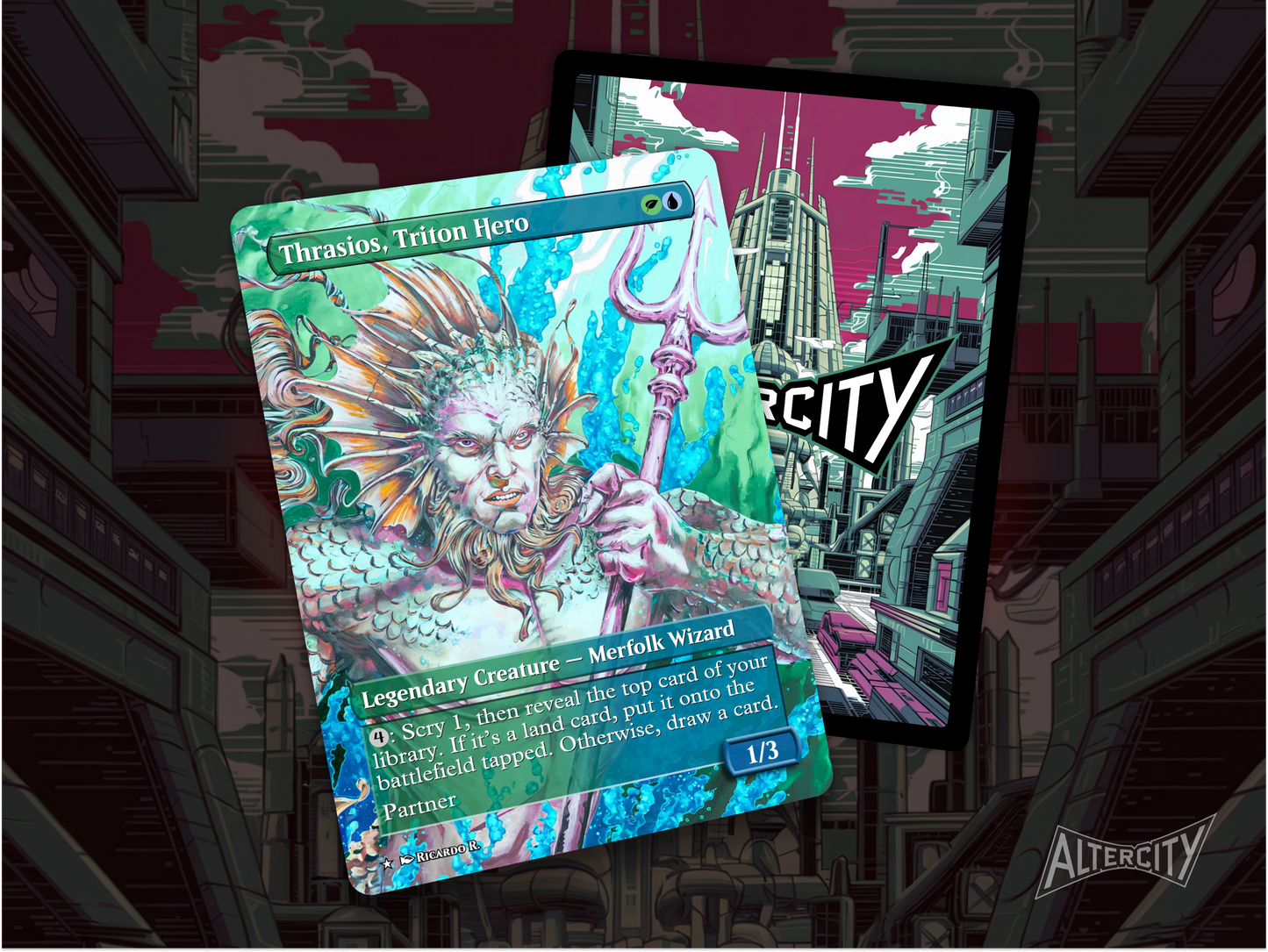 High-resolution Magic proxy of Thrasios for Simic combo and value EDH decks.