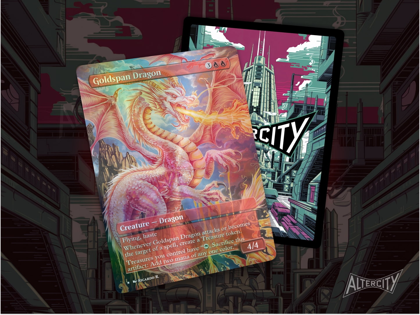 Goldspan Dragon - Full Art Borderless - MTG Custom Cards, Commander, Edh and Cedh High Quality Alters