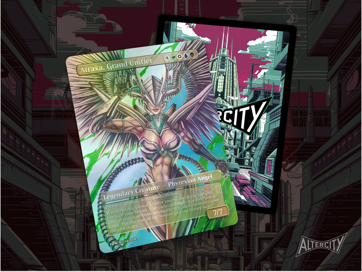 Atraxa, Grand Unifier - Full Art Borderless - MTG Custom Cards, Commander, Edh and Cedh High Quality Alters
