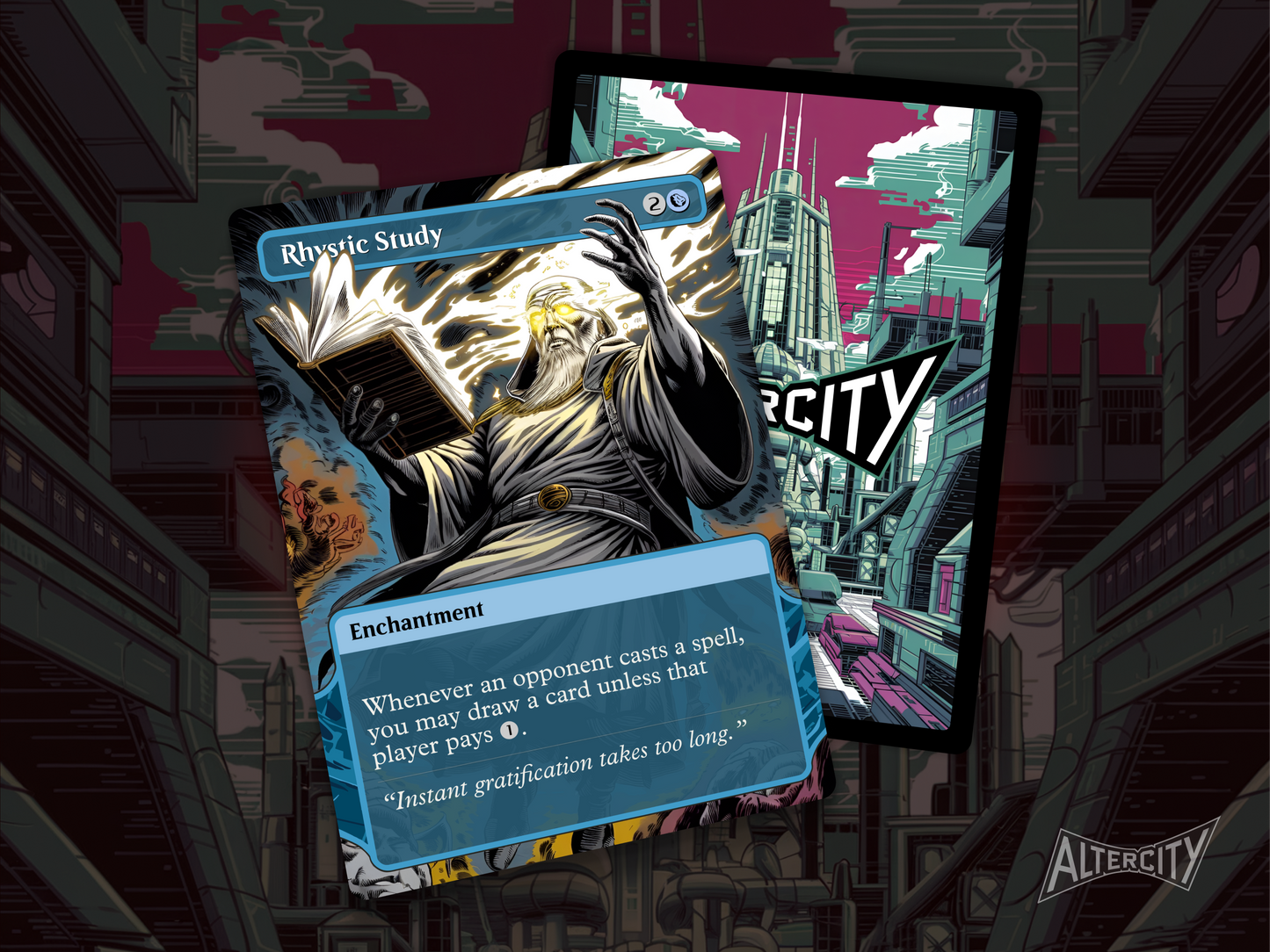Rhystic Study (v1) - Full Art Alter - MTG Custom Cards, Commander, Edh and Cedh High Quality Alters