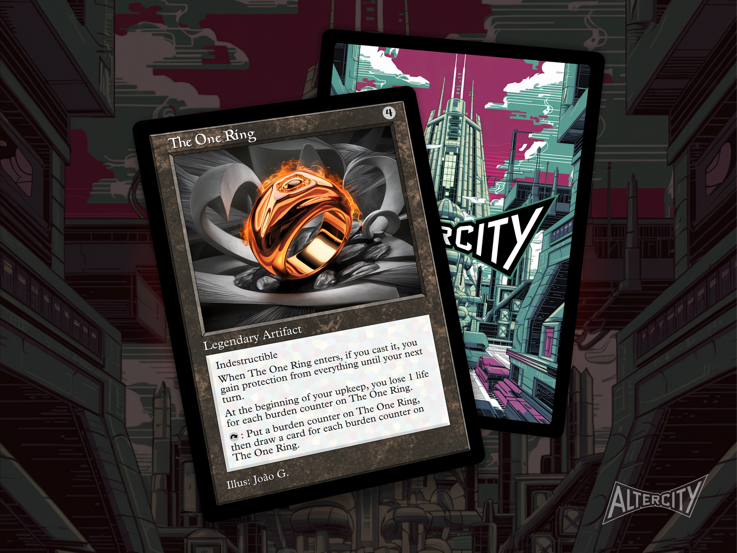 High-quality Magic proxy of The One Ring featuring detailed altered artwork and legendary artifact effect.