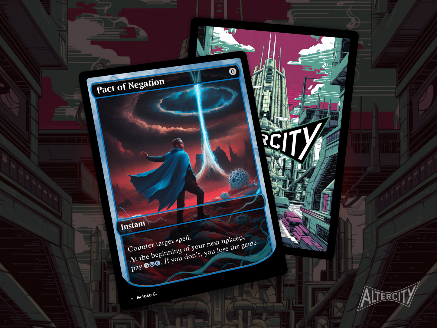 High-quality Magic proxy of Pact of Negation featuring mystical altered artwork and instant counterspell.