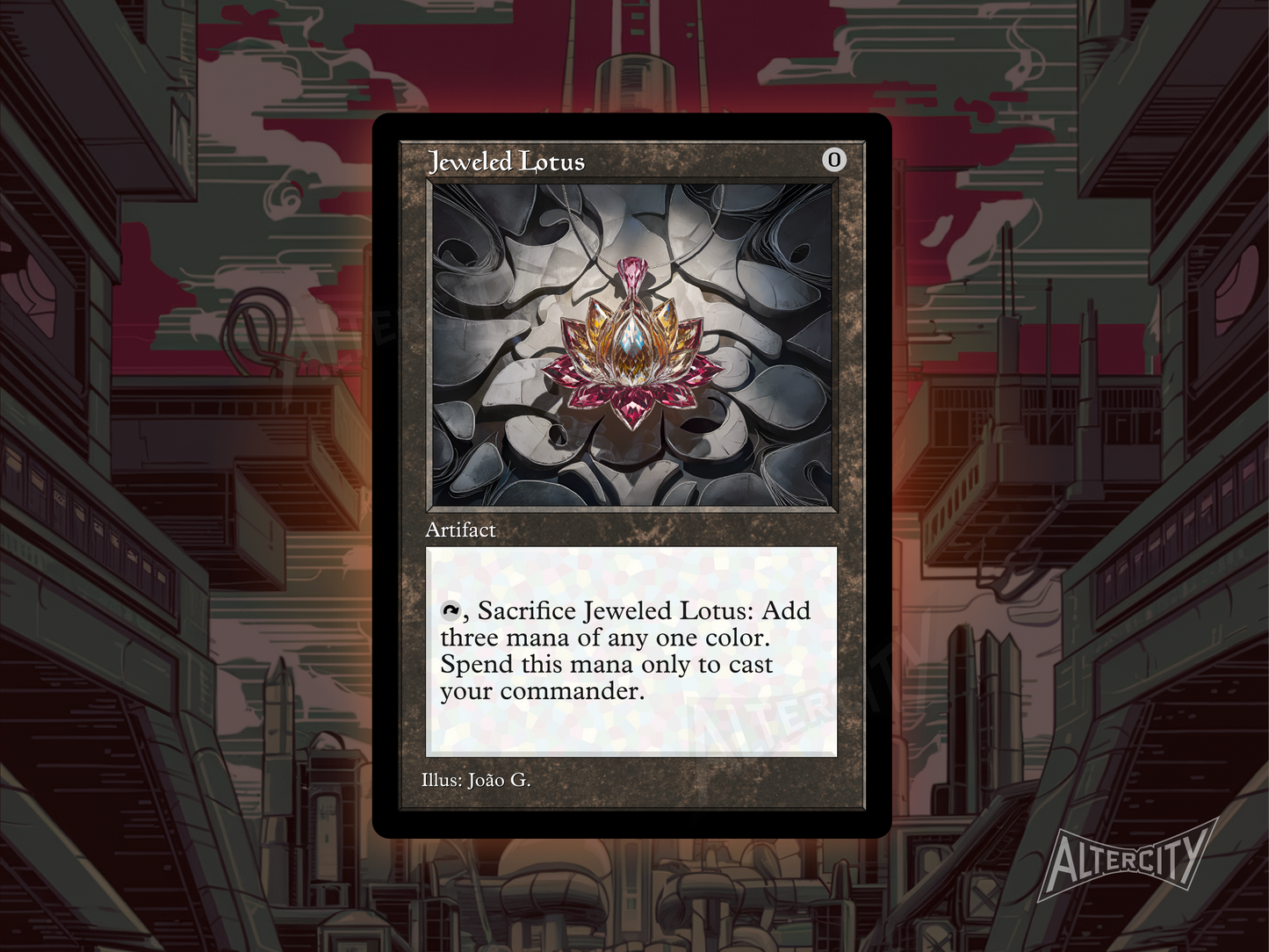 Custom Jeweled Lotus MTG proxy with radiant full-art design for explosive mana boost.