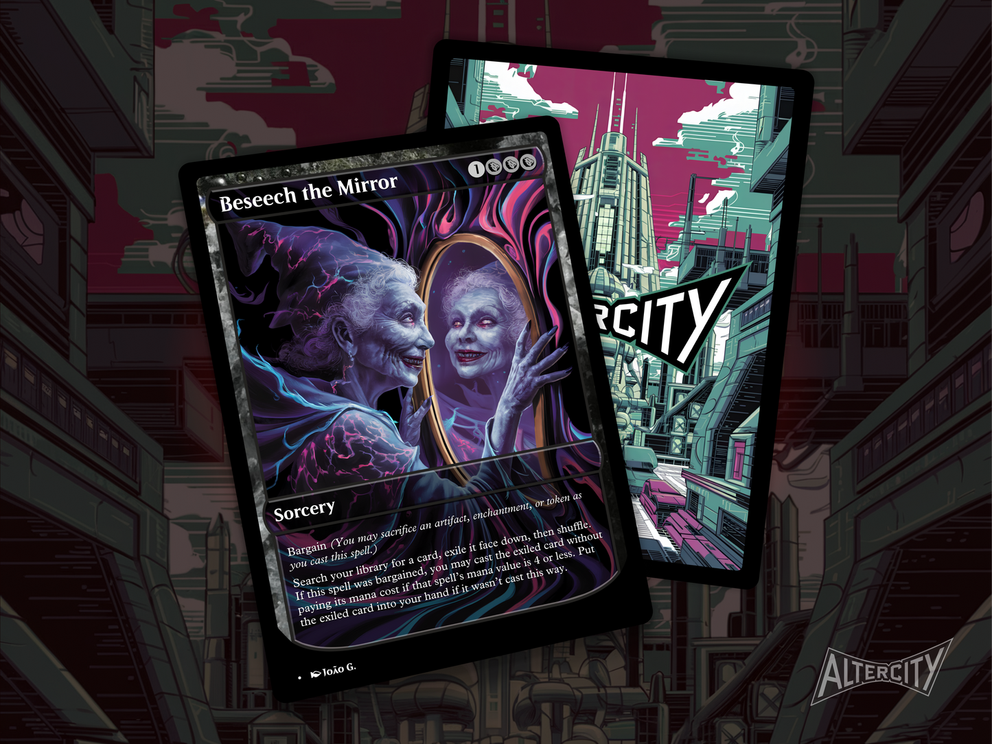 High-quality Magic proxy of Beseech the Mirror featuring elegant altered artwork and tutor effect.