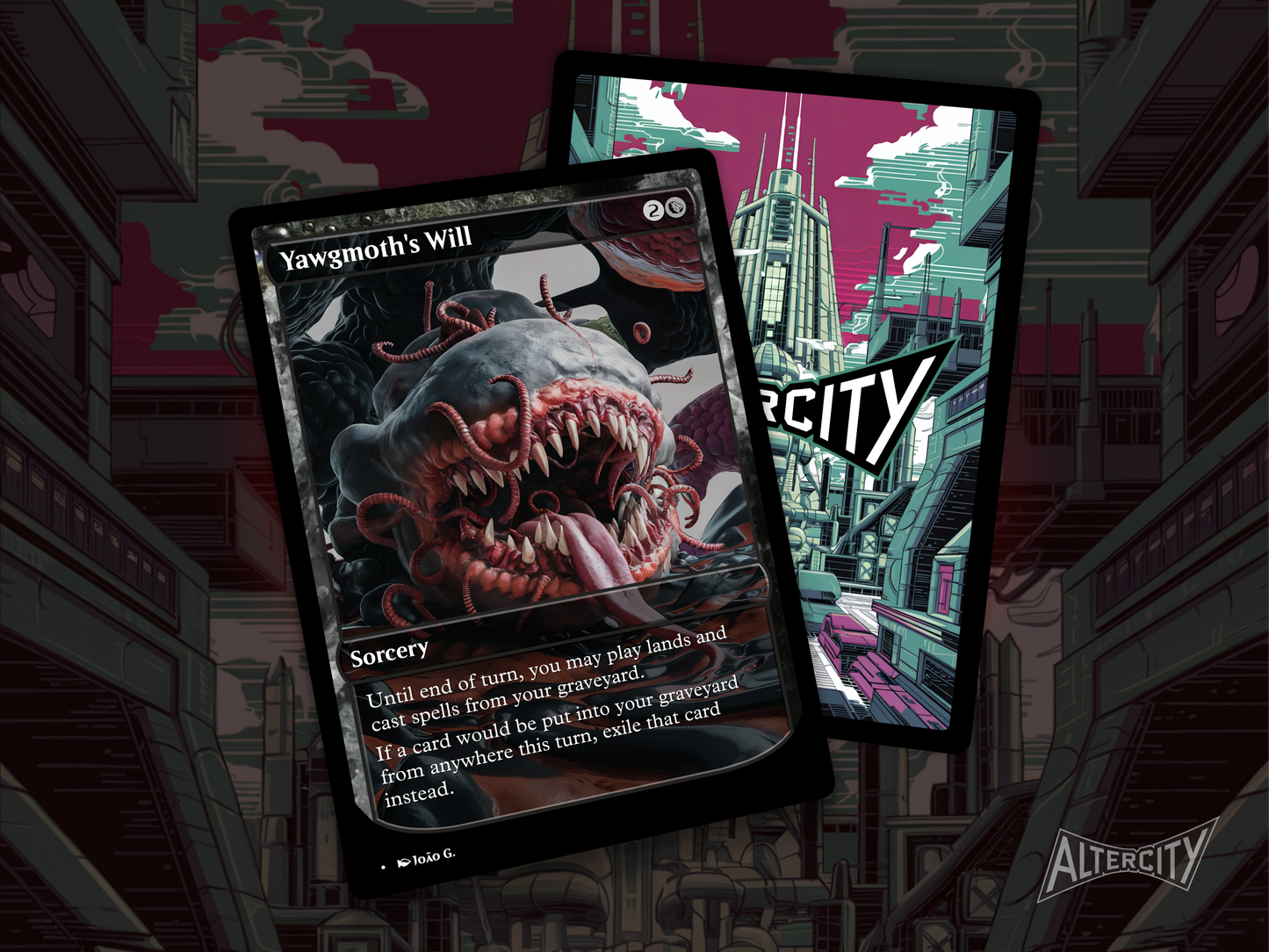 High-quality Magic proxy of Yawgmoth's Will featuring intense altered artwork and combo potential.
