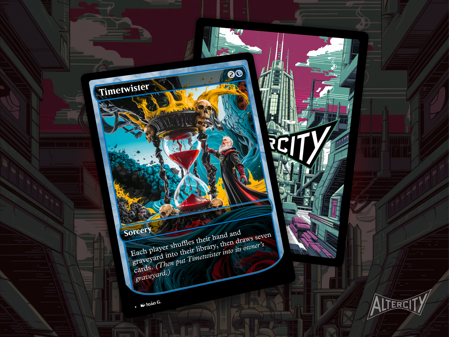 Premium Magic proxy of Timetwister featuring colorful altered artwork and hand reshuffle.