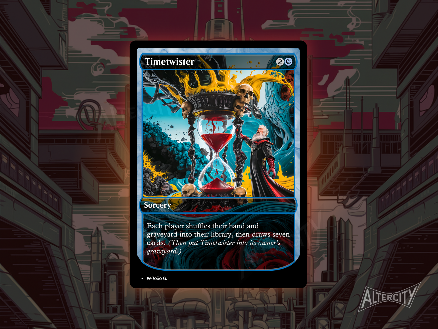 Custom Timetwister MTG proxy with vibrant retro full-art design for game reset effect.