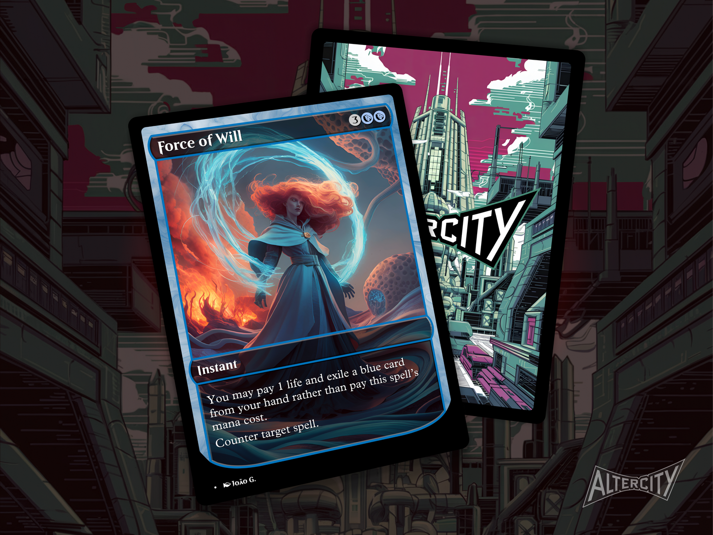 High-quality Magic proxy of Force of Will featuring bold altered artwork and powerful countermagic.