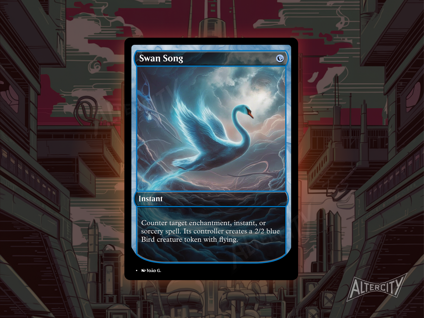 Custom Swan Song MTG proxy with graceful full-art design for countering spells.