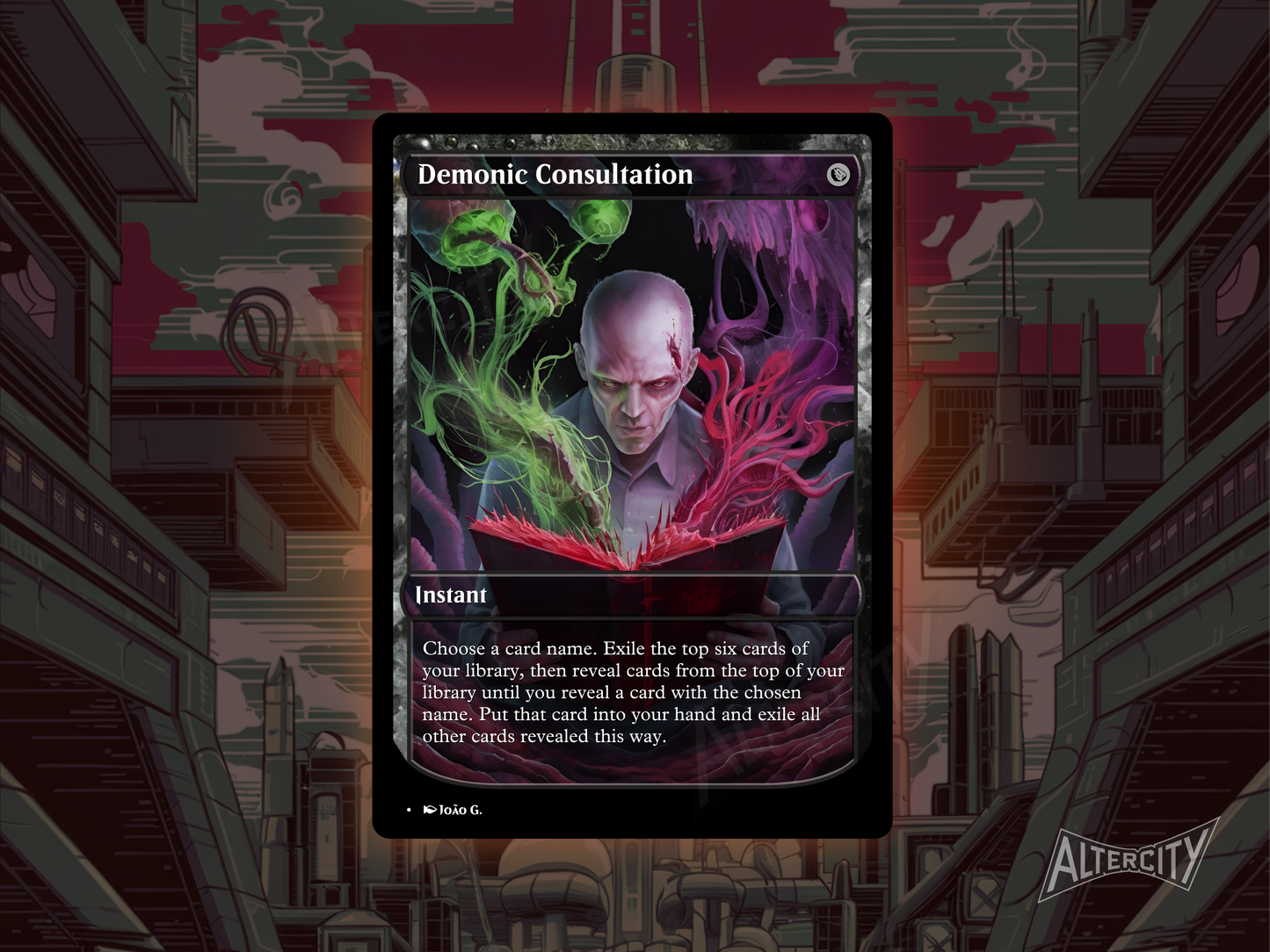 Custom Demonic Consultation MTG proxy with shadowy full-art design for powerful library searching.