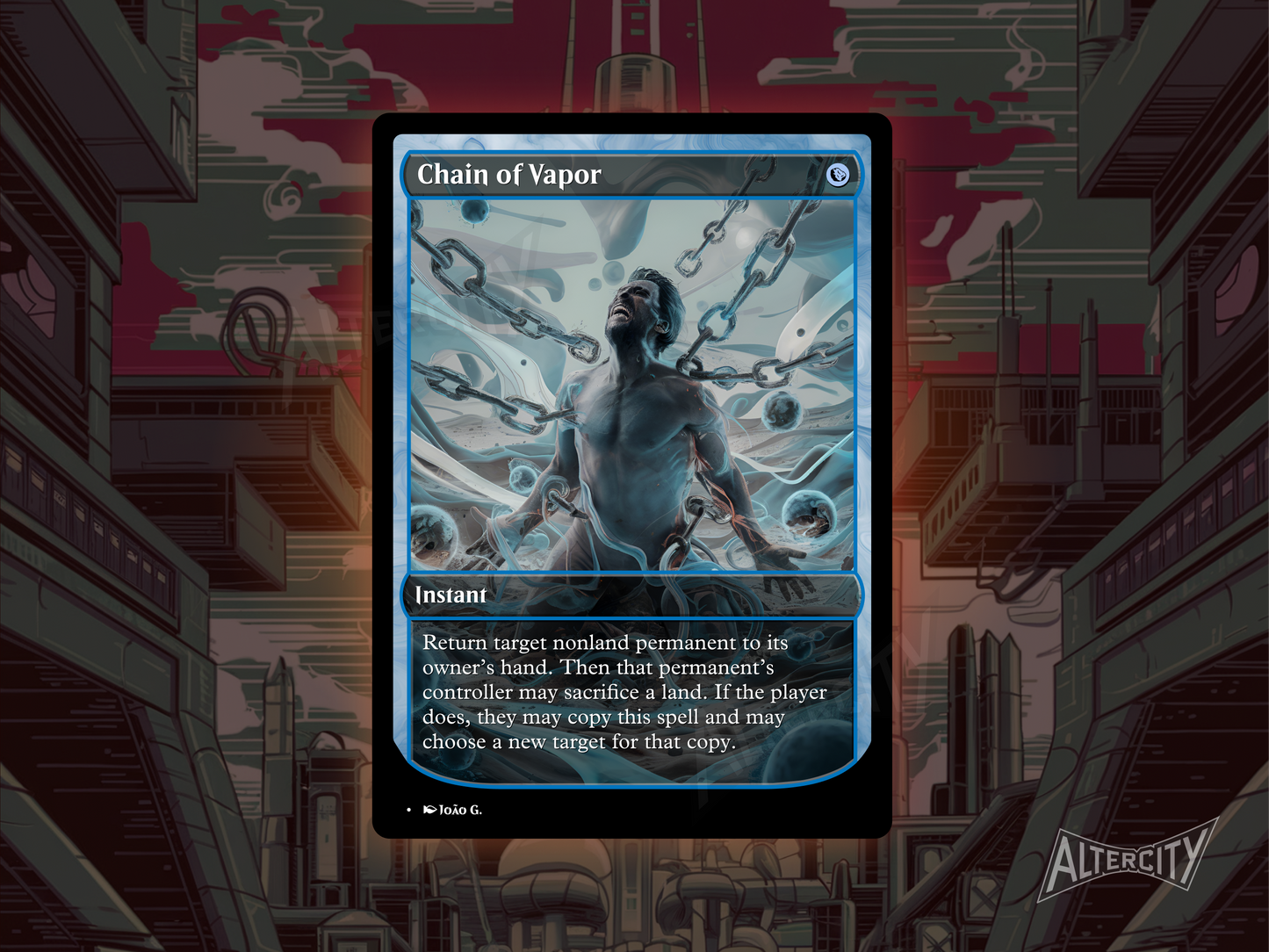 Custom Chain of Vapor MTG proxy with misty full-art design, ideal for blue tempo strategies.